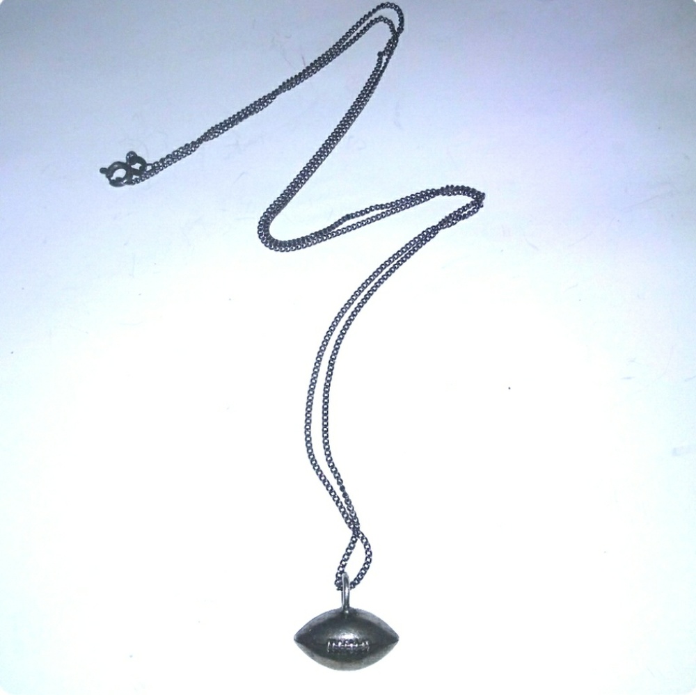 RARE VINTAGE 925 Silver JFS Signed Football Pendant Necklace - Picture 8 of 8